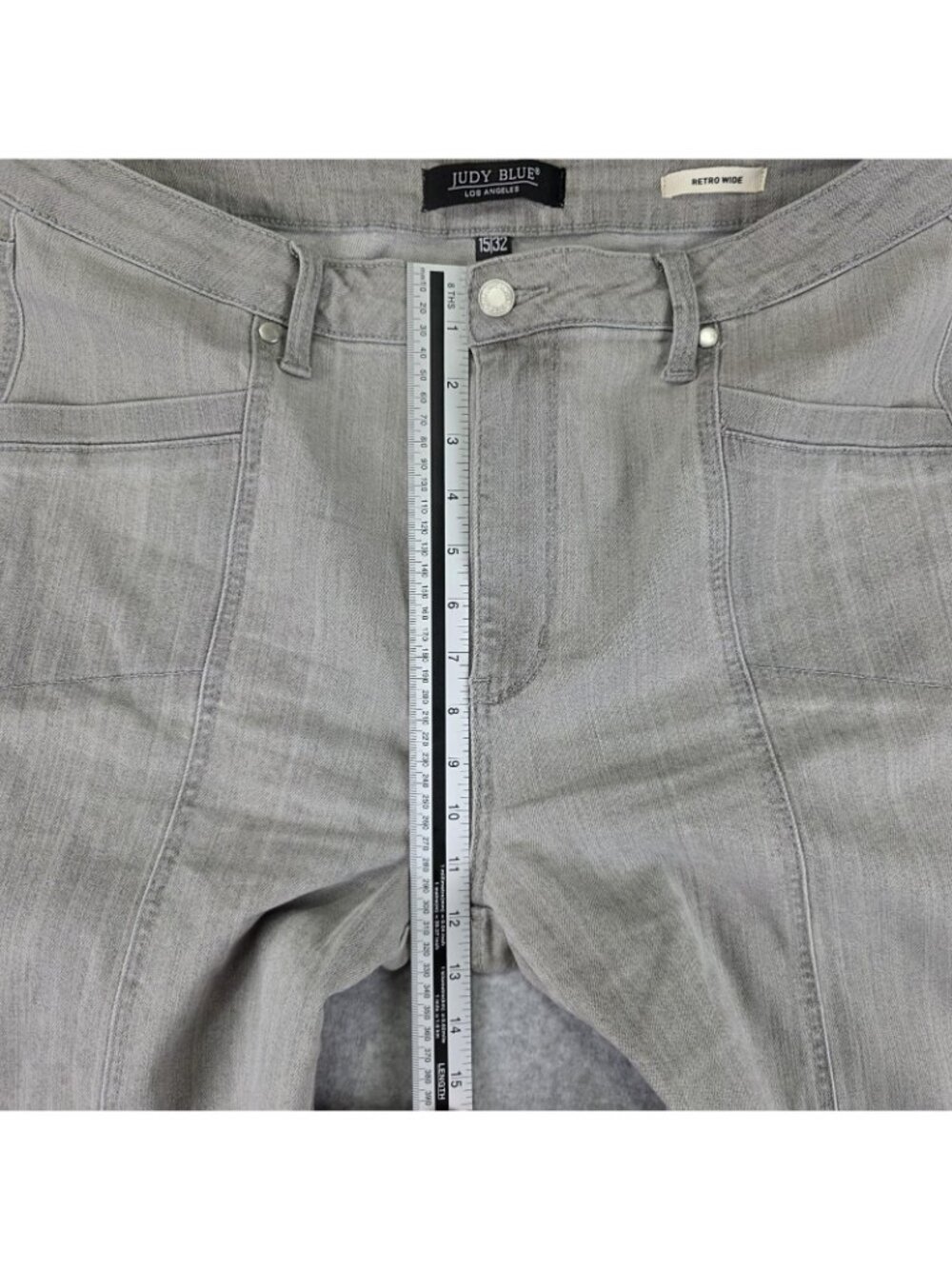 Judy Blue Jeans Womens 15/32 High Rise Wide Leg Gray Stretch Denim Pants - Picture 9 of 10